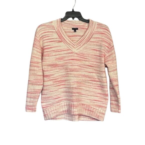 Talbots | Women’s Knit V-Neck Striped Sweater Pink Multi L - Picture 1 of 14